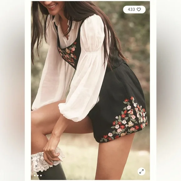 Anthropologie Maeve Long-Sleeve Embroidered Twofer Romper One-Piece Size 10 NEW - Picture 3 of 15